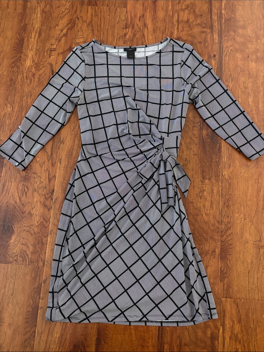 Ann Taylor Classic Black Grid Wrap Dress - Women NOT OUTLET PIECE